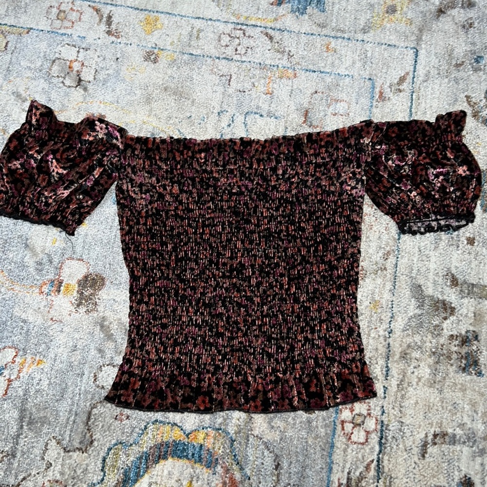 Blue Life Velvet Smocked Puff sleeve crop top